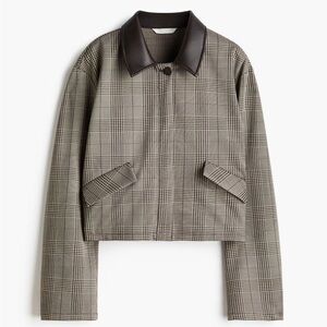 Plaid Women's Jacket with Leather Collar